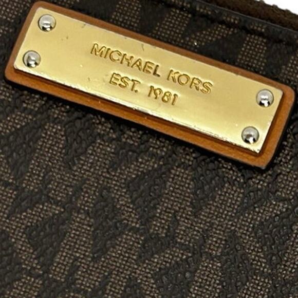 Michael Kors Brown Leather MK Logo, ID Credit Card Coin Purse with Wrist Strap - Picture 7 of 10